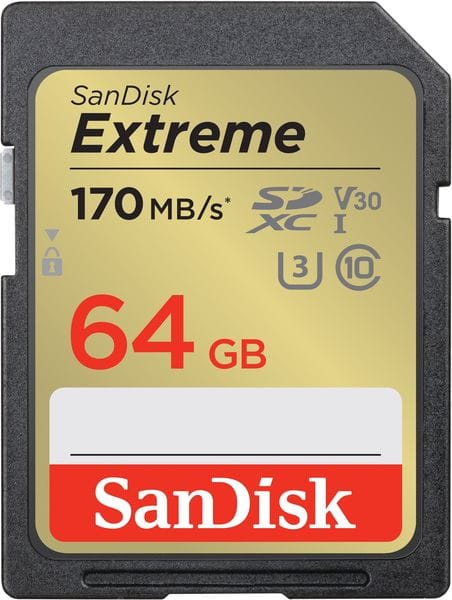 SanDisk Extreme SD UHS I 64GB Card for 4K Video for DSLR and Mirrorless Cameras 170MB/s Read & 80MB/s Write, Lifetime Warranty