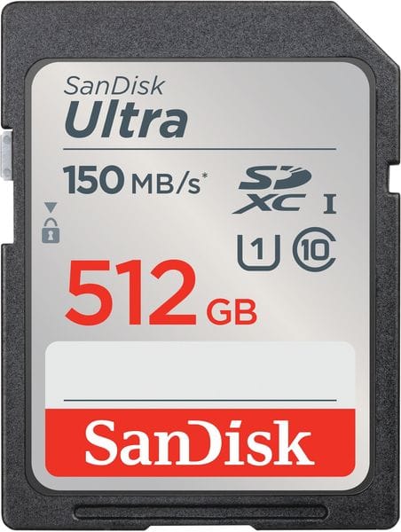 SanDisk Ultra UHS I 512GB SD Card 150MB/s for DSLR and Mirrorless Cameras, 10Y Warranty