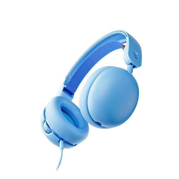 Skullcandy Grom Over-Ear Wired Headphones for Kids, Volume-Limiting, Share Audio Port, Microphone, Work with Bluetooth Devices and Computers – Surf Blue