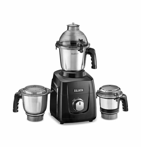 Sujata MG02 1000W Mixer Grinder | 25000 RPM Double Ball Bearing Motor | 3 Food Grade Steel Jars (1500ml, 1000ml, 500ml) | 90 Mins Non-Stop Running | Black