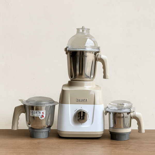 SUJATA Mixer Grinder 1000W MG02 | Powerful 3 Jars, Beige & White | Efficient Grinding for Indian Kitchen