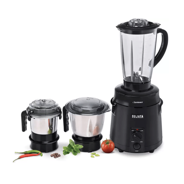 Sujata Supermix Black Premium 900 Juicer Mixer Grinder (3 Jars, Black)