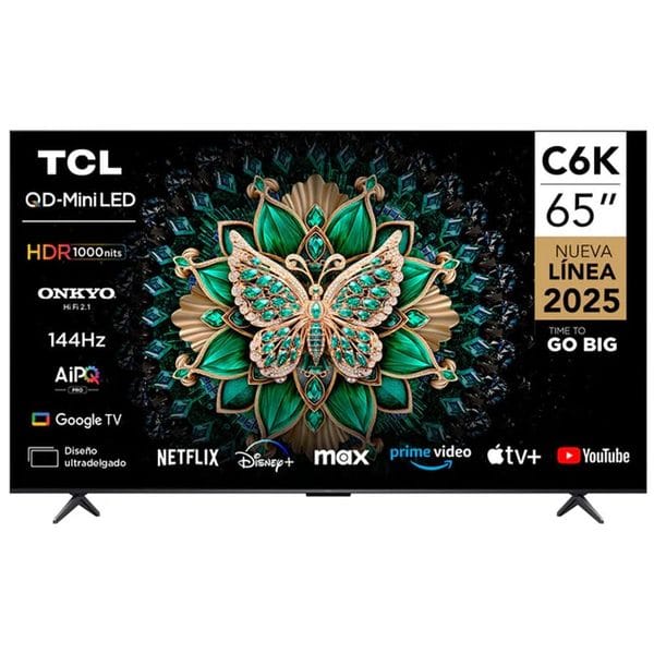 TCL 65 Inch QLED-MiniLED TV Smart Google TV, 4K Resolution, Dolby Vision Atmos, 144Hz, ONKYO 2.1 Hi-Fi System, Dolby Vision HDR, Ultra Slim Design 65C6K