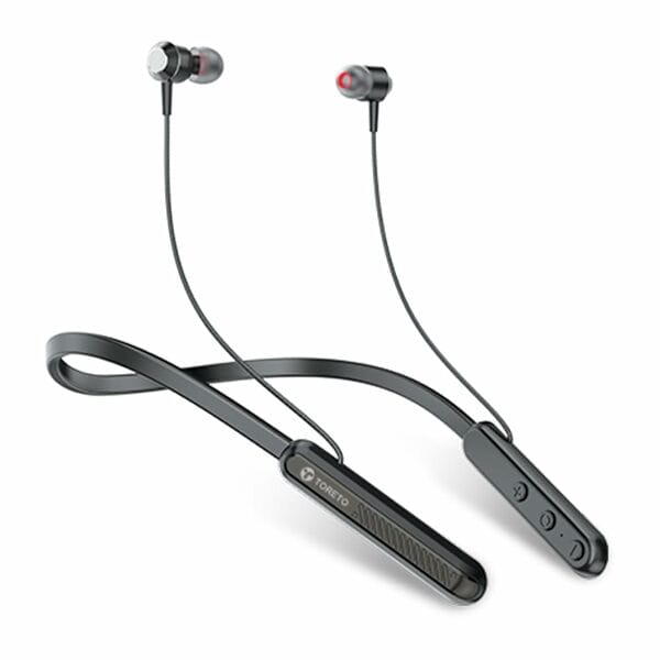 Toreto Alpha Neo+ Wireless Earphone Bluetooth Neckband with ENC Mic, Anti Lost, Dual Device Pairing, 30Hr Playtime, Type C Fast Charging, Voice Assistant, & in-line Controls (Black)