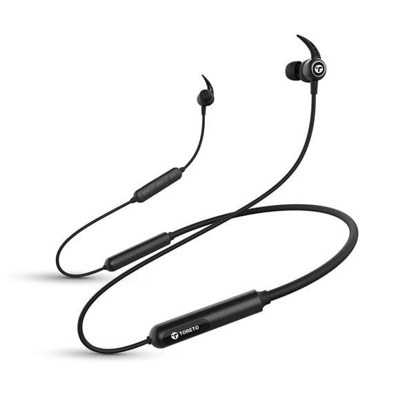 TORETO Alpha Pro (TOR 225) in Ear Bluetooth Neckband with Massive 90 Hours of Playtime | Gaming Ultra-Low Latency Mode | Type C Fast Charge | Fall-Proof Design | Dynamic Drivers (Midnight Black)