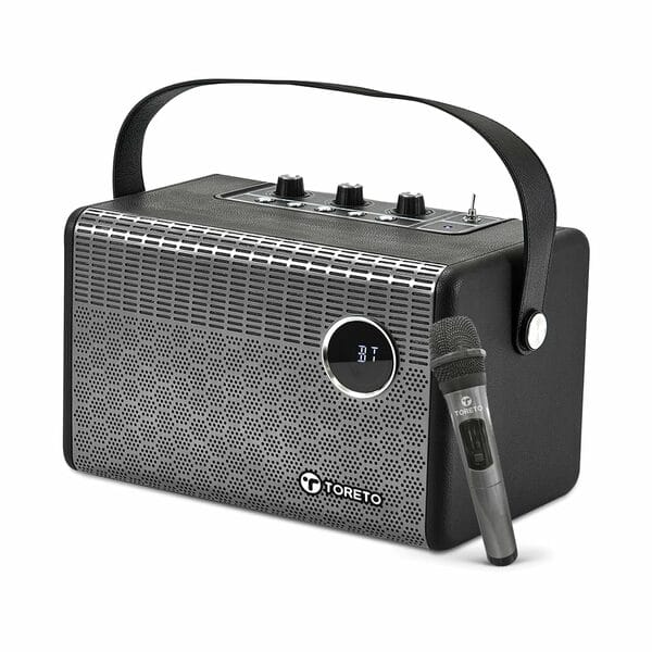 Toreto Medley Retro 100Watt Wireless Portable Speaker with Bluetooth 5.3 | LED Display, Support HDMI ARC/Optocal/USB/TF Card/AUX Input/Rechargable Wireless Mic, Remote