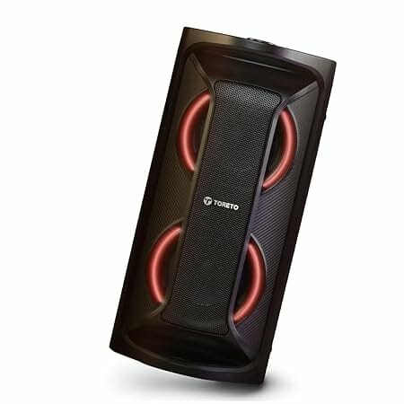 Toreto Party Vibe Wireless Bluetooth Speaker| 40Watt Signature Deep Bass|Dynamic Running RGB Light| Wired Mic|AUX, TF, TWS, USB Support| Multiple Control| Remote (Black)