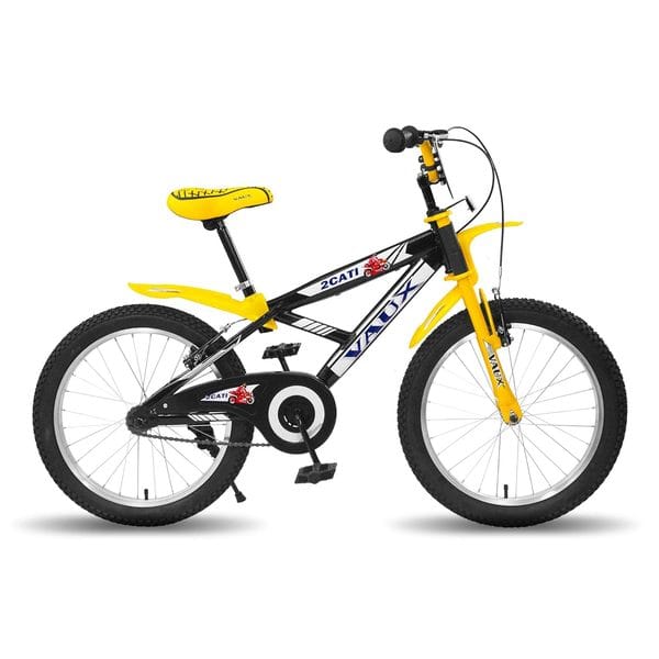 Vaux 2Cati Sports Kids Cycle for Boys with Age 5 to 8 Years, 20T Bicycle for Kids with Steel Frame, Alloy Rims, 20×2.40 Tubular Tyres & V-Brakes, Ideal Height: 3.6ft to 4.5ft(Yellow)