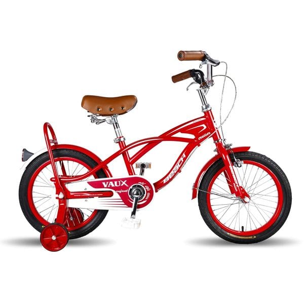 Vaux Beach Cruiser 16 inch Cycle For Kids With Training Wheels ,Europen Fashion Bicycle For Kids Age 4 To 6 years With Steel Frame, Tubular Tyres, Ideal Cycle For Boys & Girls With Height 3ft 3inch+ (Red)