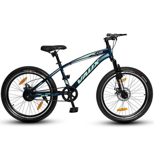 Vaux Blaze 24t Cycle for Boys & Girls with Disc Brakes, Single Speed MTB Cycle with Front Suspension, Alloy Rims,24×2.40inch Fat Tyre, Bicycle for Boys 10 to 15 Years(Greenish-Blue)