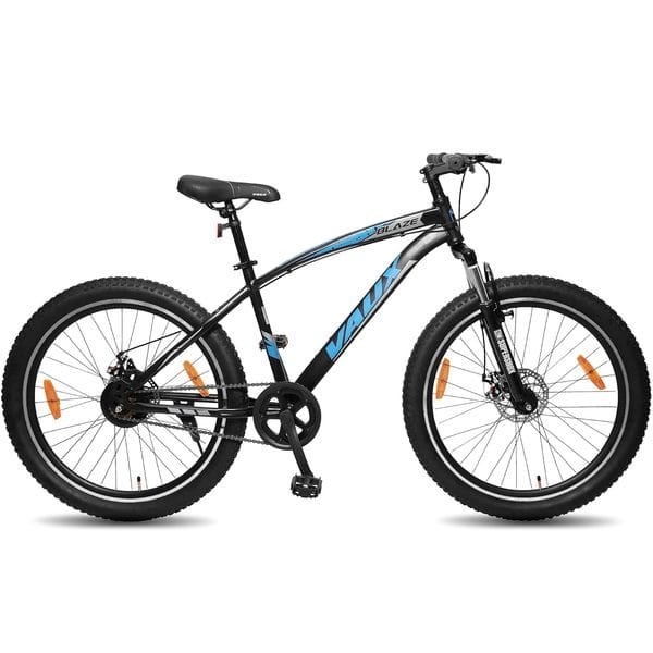 Vaux Blaze 26 inch Cycle for Boys with Dual Disc Brakes, Single Speed MTB Bicycle for Men & Women with Age 12+ Years, with Front Suspension, Steel Frame, Alloy Rims & 26×2.40 Fat Tyres (Black)