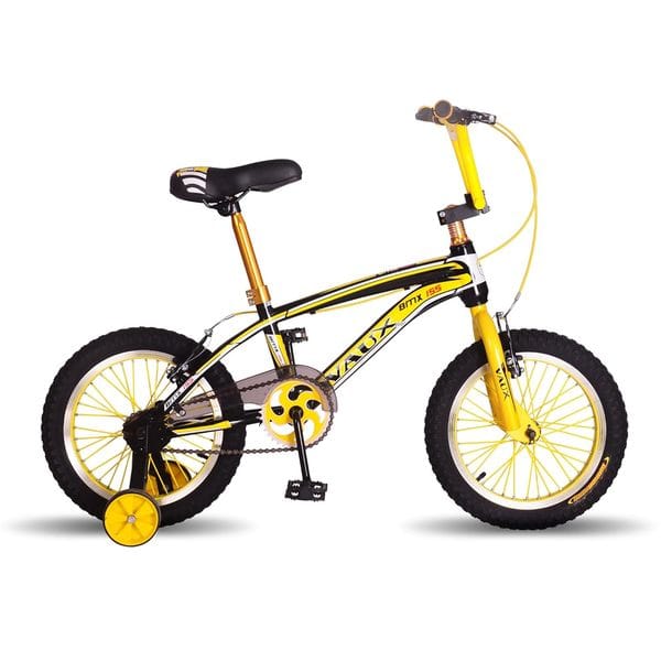 Vaux BMX-155 Cycle for Boys 16 inch with Sidewheels, Hi-Ten Steel Frame, V-Brakes, Alloy Rims, Tubular Tyres, Cycle for Kids for 4 to 7 Years Age & Ideal Height 3ft 3inch+ (Yellow)
