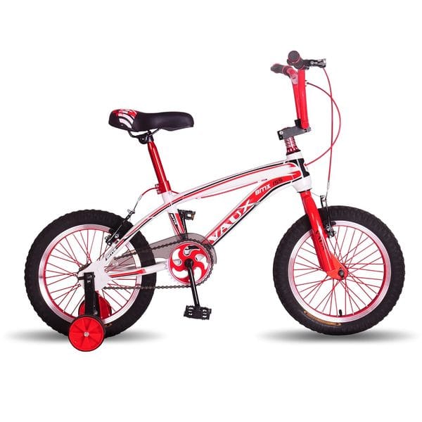 Vaux BMX-155 Cycle for Kids for 4 to 7 Years Age with Training Wheels, Hi-Ten Steel Frame, V-Brakes, Alloy Rims, 16×2.40 Tubular Tyres, Bicycle for Boys with Height 3ft 3inch+ (Red)