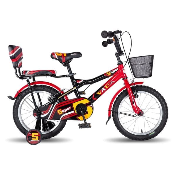 Vaux Super 16inch Cycle for Kids 4 to 6 Years with Sidewheels, Backseat & Basket, Cycle for Kids with Steel Frame & Tubular Tyres, Bicycle for Boys & Girls Ideal Height 3.3ft to 3.9ft(Red)