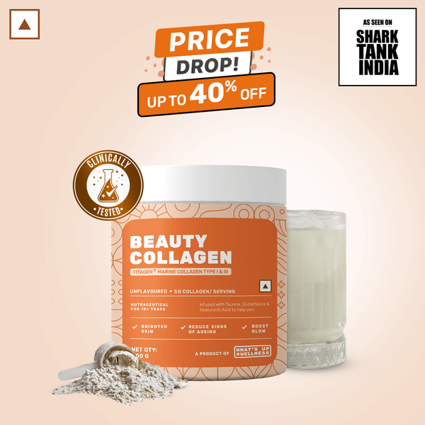 What’s Up Wellness Beauty Collagen Powder With Glutathione & Vitamin C For Brighter & Spotless Skin. Certified Titagen Marine Collagen Type I & Iii,Hair Unflavoured,1 Count,50 Servings