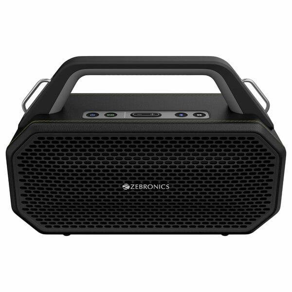 ZEBRONICS Prima, Portable Bluetooth Speaker, 90 Watts, Upto 9 Hours Playback, Dual 11.8cm Drivers, Dual Passive Radiators, BTv5.4 | TWS | AUX | USB, Carry Strap, Deep Bass, Splash Proof (Black)