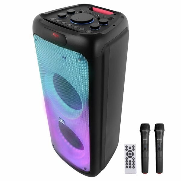 ZEBRONICS (Thump 802 Black) 120 Watts Party Speaker with 2 Wireless Mic, 7 hrs Playtime, Karaoke & Recording Function, TWS, Bluetooth, USB, AUX, mSD, RGB Modes