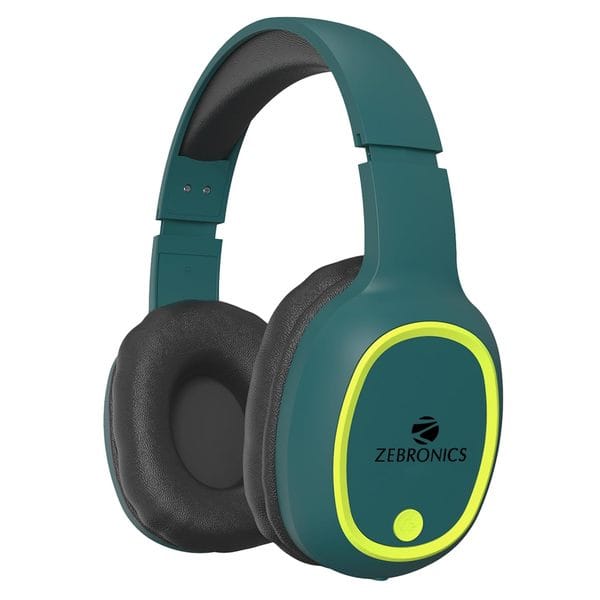 Zebronics Thunder Bluetooth 5.3 Over Ear Wireless Headphones With 60H Backup, Gaming Mode, Dual Pairing, Enc, Aux, Micro Sd, Voice Assistant, Comfortable Earcups, Call Function(Teal Green)