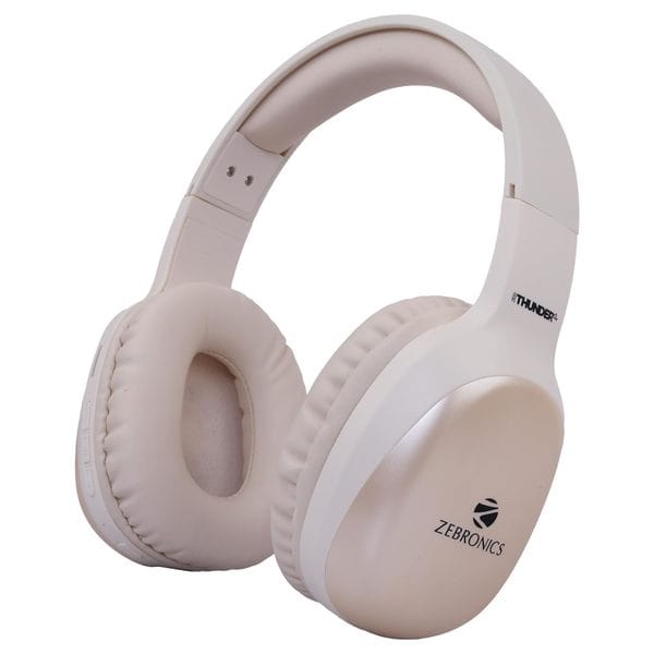 ZEBRONICS Thunder Pro Over Ear Wireless Headphone with Dual Pairing, Gaming Mode, ENC, Bluetooth, Call Function, Aux, Micro SD, Voice Assistant, Deep Bass, Up to 60h Backup (Beige)