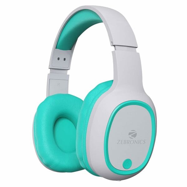 ZEBRONICS Thunder, With 60H Backup, BT v5.3, Gaming Mode, ENC, AUX, mSD, Dual Pairing Bluetooth (Sea Green, On the Ear)