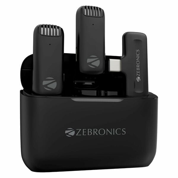 Zebronics Wireless Lavalier Mic with Type-C Charging Case, 2.4GHz Type-C Interface, AI Noise Reduction, ENC, Omnidirectional Pickup, Long Range, 2X Lavalier Mic, for YouTube, IG Reels (Wavlet 50)