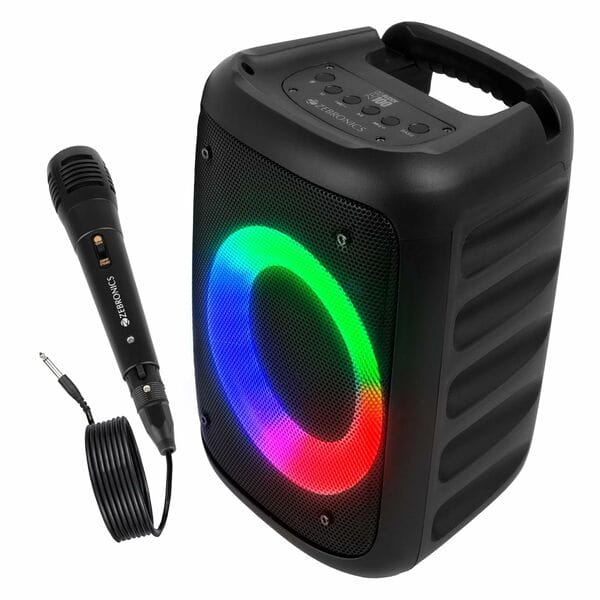 ZEBRONICS Zeb-Buddy 100 Portable BT v5.0 Speaker with TWS, 20W RMS, Wired mic Karaoke, 5H Backup, Built in Rechargeable Battery and Mobile Holder, Black