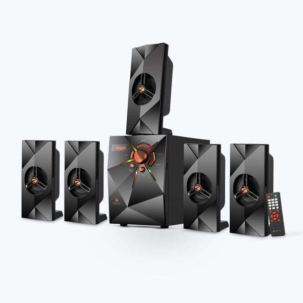Zebronics Zeb Feel 80 watts 5.1 Channel Speaker Wireless BT/USB/FM/AUX, LED Display, Remote control, 10.16cm subwoofer, Volume, Treble & Bass adjustment, RGB Lights (Black)