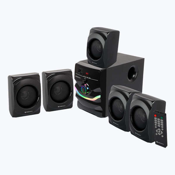 Zebronics Zeb Rainbow 100 TWS 80W Speaker 5.1 Channel, 10.16cm subwoofer, RGB lights, Wireless BT/AUX/USB, Built-in FM Radio, LED Display, Wall Mountable (Black)