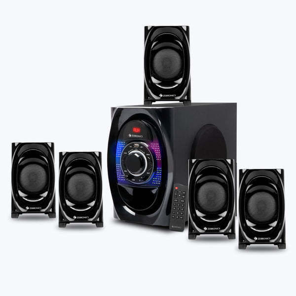 Zebronics Zeb Spark 100 5.1 Channel Speaker 100W BT v5.1/USB/FM/AUX, LED Display, Remote control, 13.33cm Subwoofer, LED Lights (Black)